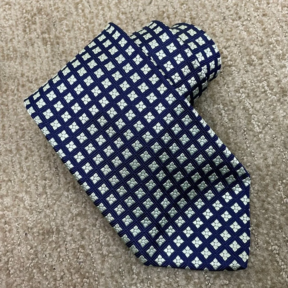 Brooks Brothers Makers Blue Check Green Floral‎ Silk Tie Preppy USA